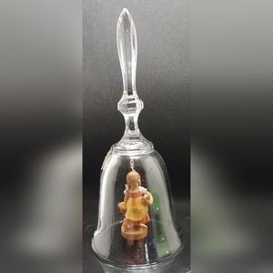 DOLFI Lead Crystal Bell Wooden Carved Girl Basket Flowers Dog West Germany Italy